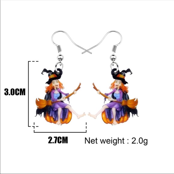 Witch Pumpkin Acrylic Earrings Halloween - Picture 6 of 6